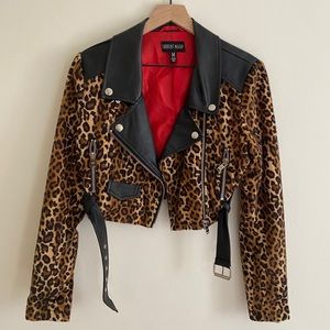 Faux Leather Leopard Print Cropped Jacket